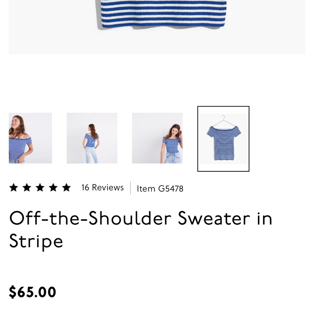 Madewell Off-the-Shoulder Sweater in Blue Stripe - size M - NWT - Picture 2 of 8